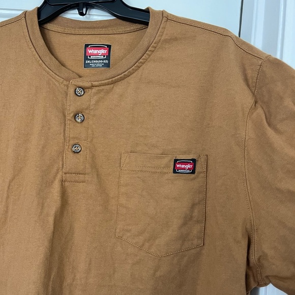 Wrangler Riggs Workwear Henley T-Shirt 2XL Tall Brown Heavyweight Cotton Tee - Picture 3 of 6